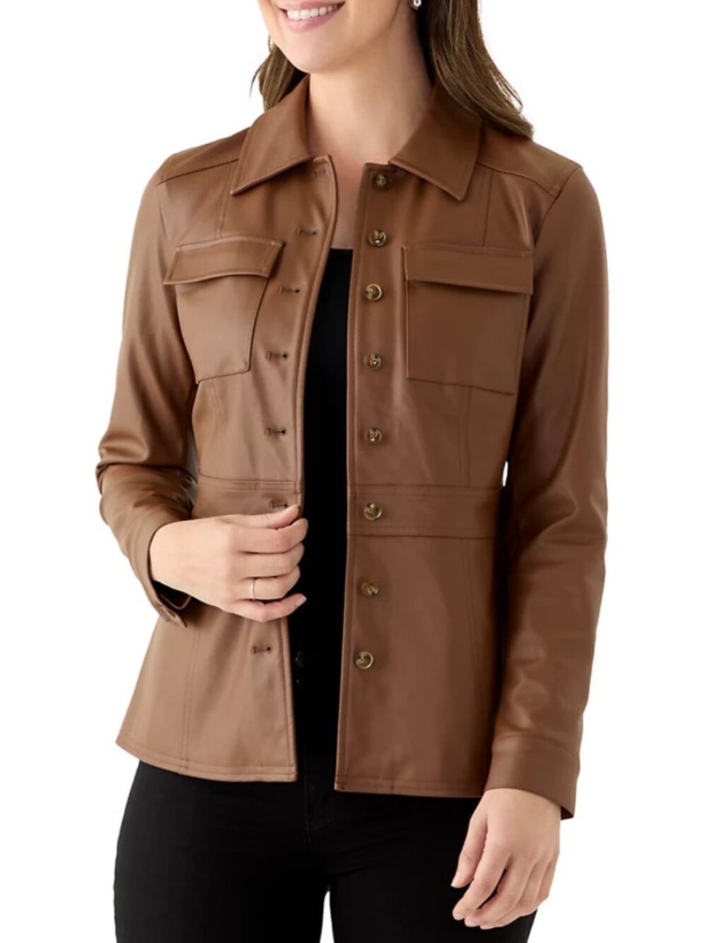 PHILOSOPHY BY REPUBLIC Women's Button Front Vegan Leather Jacket Size S Petite